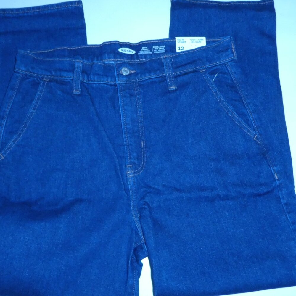 Old Navy Extra High-Waisted Sky-Hi Straight Workwear Jeans - Dark Wash